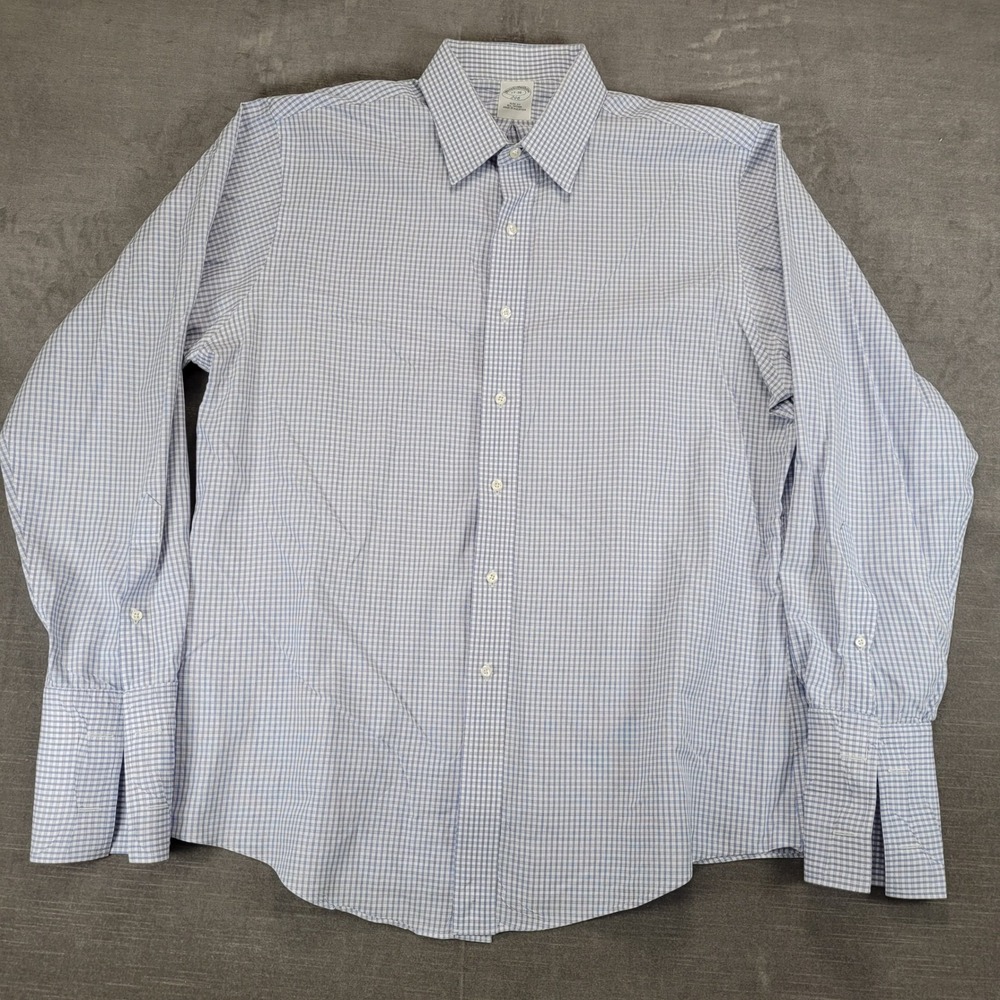 Brooks Brothers Mens 17 36 Slim Fit Blue White Gingham‎ Check Shirt French Cuff